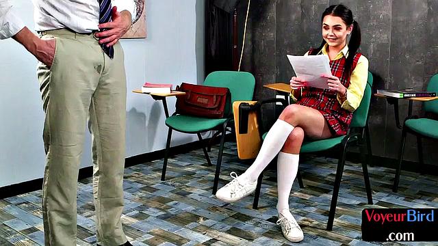 CFNM woman seduces naked teacher before he strokes his dick