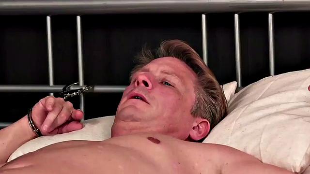 CFNM femdom British MILFS suck tied up guy in group BJ