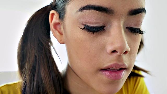 Stepmom with small tits teaches stepson how to blow and gets a hot threesome