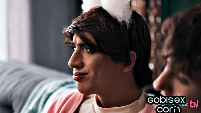 Nasty MILF pleasuring femboi and his boyfriend