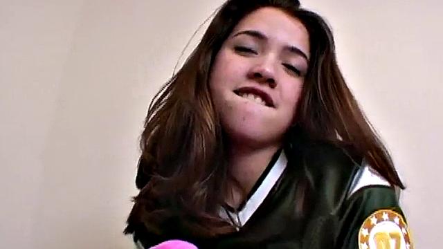 Busty teen strips off American jersey