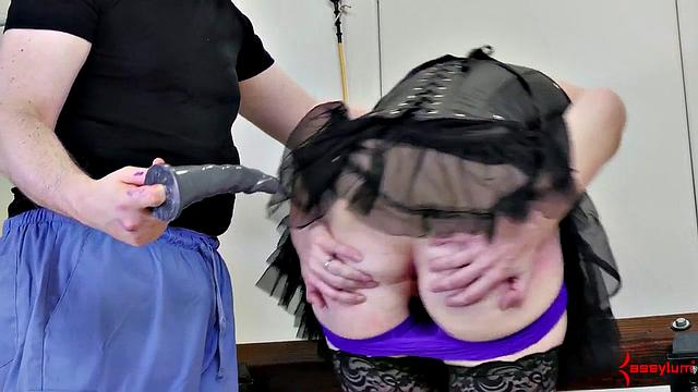 BDSM slut gets paddled and toyed