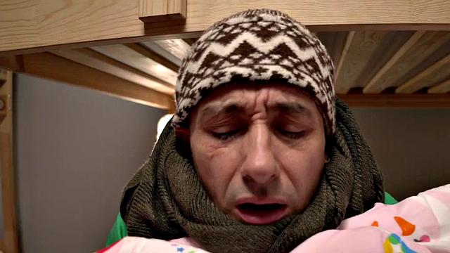 Horny busty babe gets a taste of BBC in a hostel room reverse cowgirl threesome