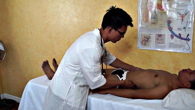 Slim Asian bred by athletic doctor after enema foreplay