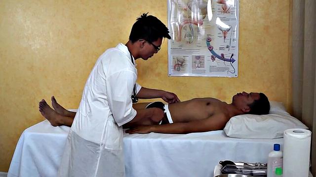 Slim Asian bred by athletic doctor after enema foreplay