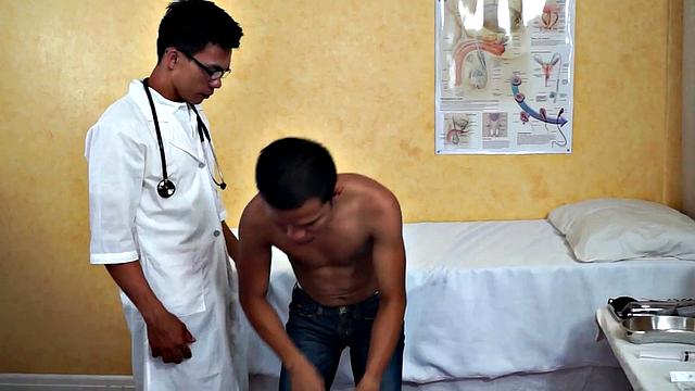 Slim Asian bred by athletic doctor after enema foreplay