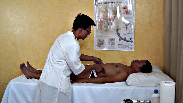 Slim Asian bred by athletic doctor after enema foreplay