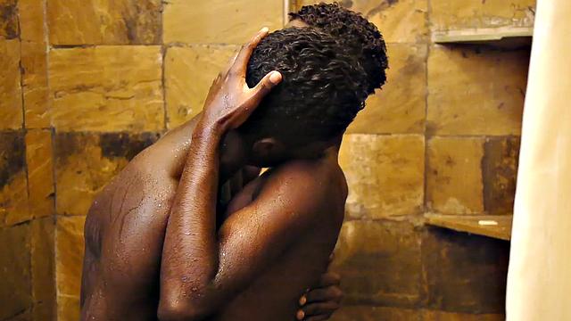 Cumming African twink barebacks BF after showering