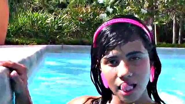 Tobie teen masturbating outdoors by the pool