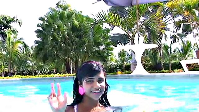 Tobie teen masturbating outdoors by the pool