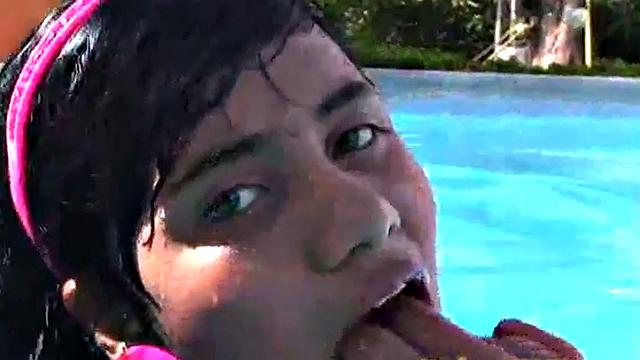 Tobie teen masturbating outdoors by the pool