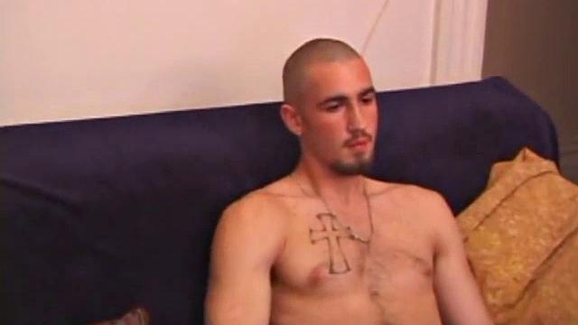 After stripping naked, Donovan grabs some lube and starts stroking. He gives his dick a serious workout, and edges himself, before splattering a load of cum on his stomach.