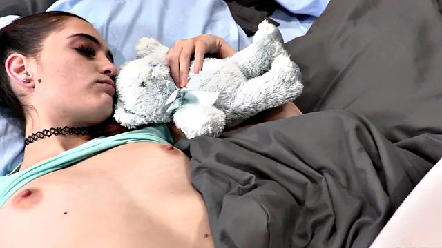 A tattooed teen in stockings give a POV blowjob before getting fucked hard