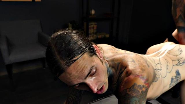 Mesmerized crossdresser fucks office with tattoos