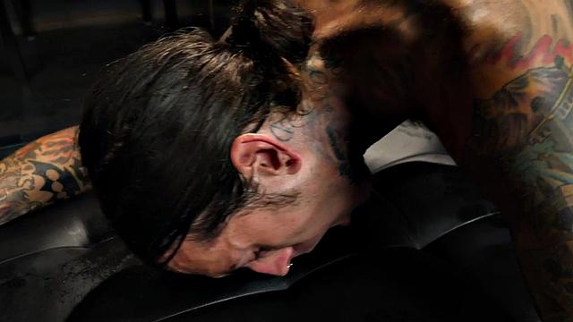 Mesmerized crossdresser fucks office with tattoos