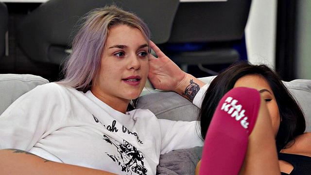 Latina and blonde lesbians explore each other's bodies in hot bedroom action