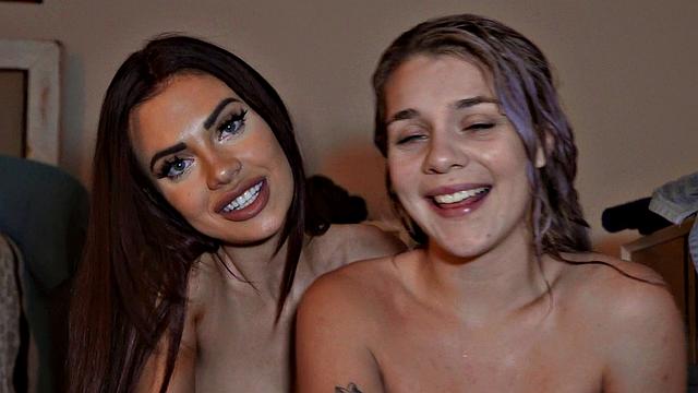 Latina and blonde lesbians explore each other's bodies in hot bedroom action