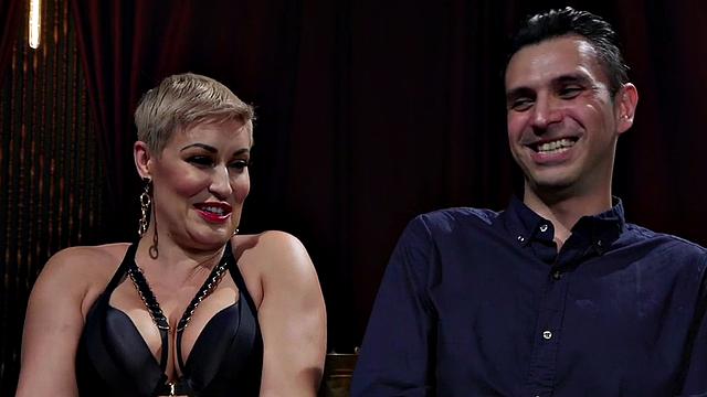 Pegging CFNM femina spanks and fucks foot sub