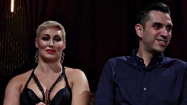 Pegging CFNM femina spanks and fucks foot sub