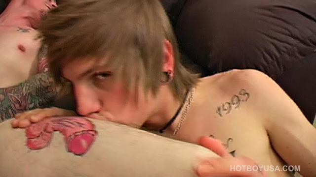 Billie, Eric, Matt and Robbie are hanging out on the sofa when the mood strikes. This isn't really an orgy; unless you consider four boys getting it on in the same room is sex.