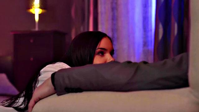 Erotic babe in lingerie passionately pleases lover