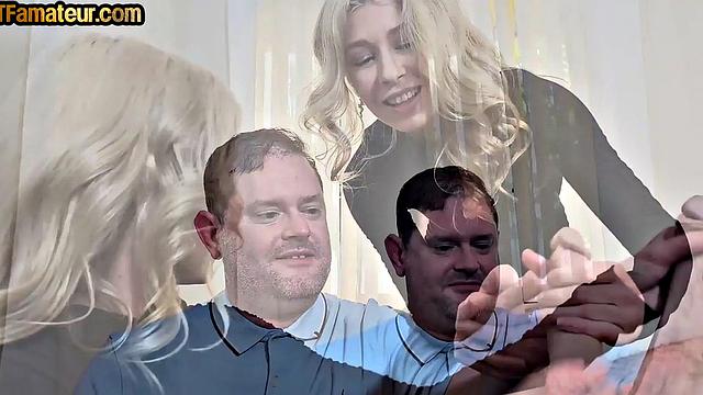 Amateur CFNM femdom teasing bisexual man while sucking boyfriend's cock