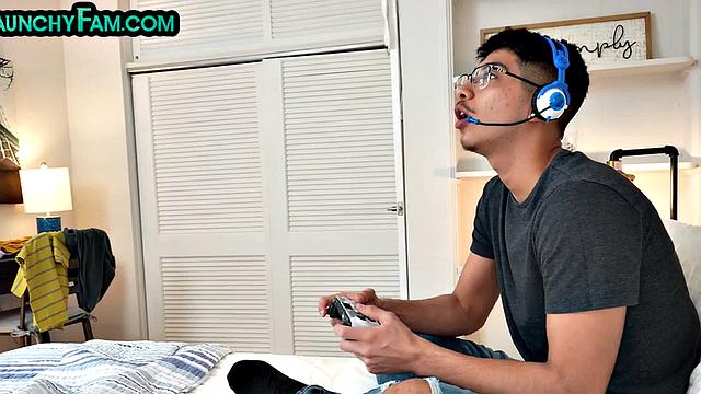 Perv inked stepmom teaches gamer stepson how to fuck