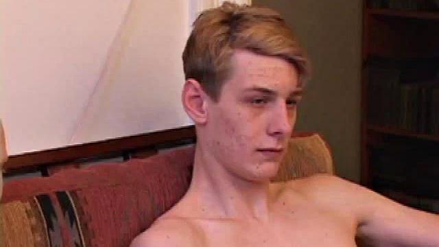 Richard, Kaos and Skylerr turn on some porn and start grabbing their crotches, before stripping naked. After passing the lube around they stroke their boners.