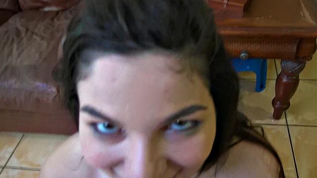 A hot brunette take a deep, hard fuck and a hot lick in her ass in POV reality video