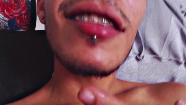 Juan slowly strips out of his T-shirt, as he works on getting himself hard. Once naked, the skinny and inked Latino kicks back and starts stroking his stiff dick.