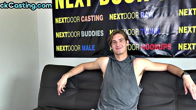 Real tall stud with big cock jerks on amateur casting