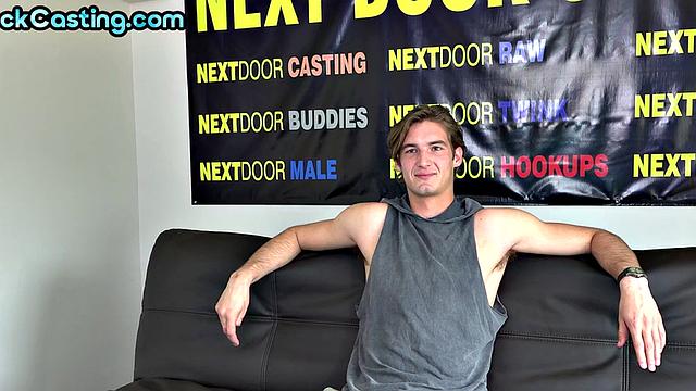 Real tall stud with big cock jerks on amateur casting