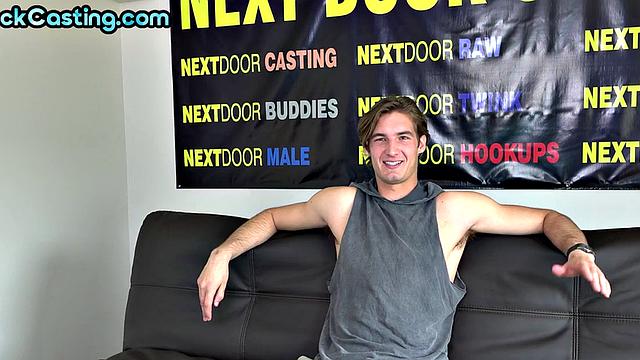 Real tall stud with big cock jerks on amateur casting