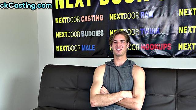 Real tall stud with big cock jerks on amateur casting