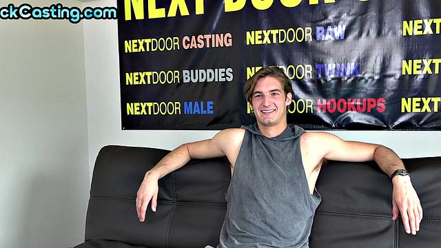 Real tall stud with big cock jerks on amateur casting