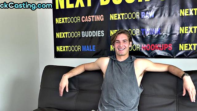 Real tall stud with big cock jerks on amateur casting