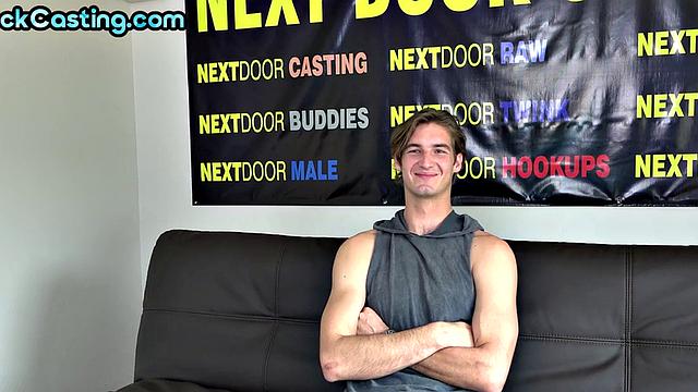 Real tall stud with big cock jerks on amateur casting