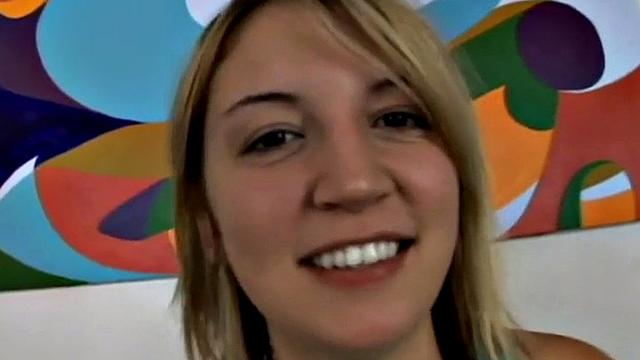 Petite blonde slut gobbles cock