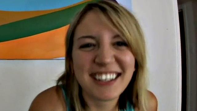 Petite blonde slut gobbles cock