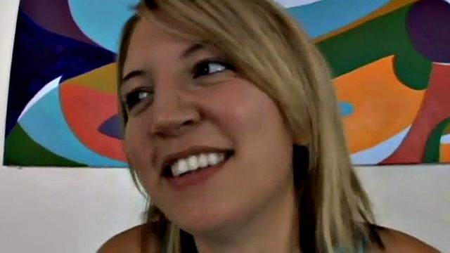 Petite blonde slut gobbles cock