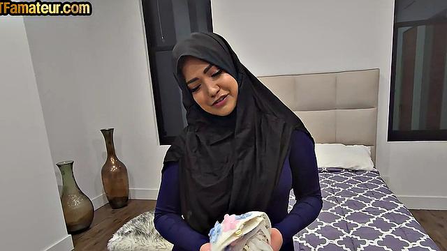 Hijab babe bouncing on BF's cock