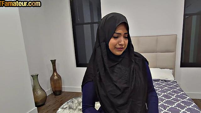 Hijab babe bouncing on BF's cock