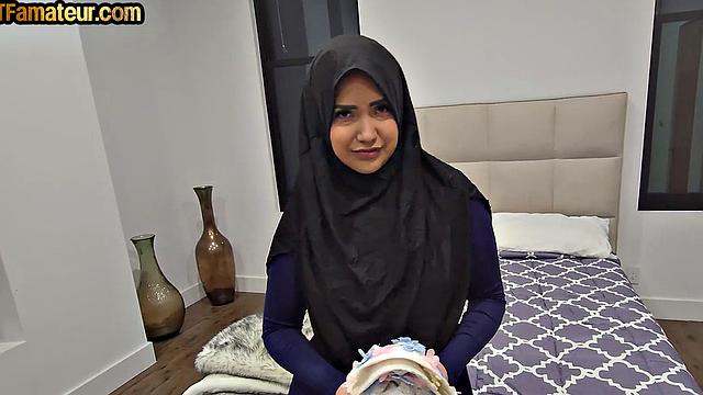 Hijab babe bouncing on BF's cock