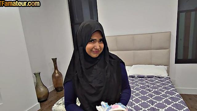 Hijab babe bouncing on BF's cock