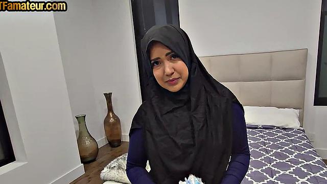 Hijab babe bouncing on BF's cock