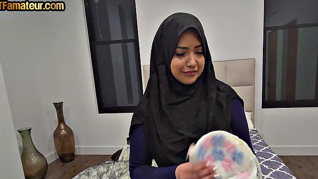 Hijab babe bouncing on BF's cock