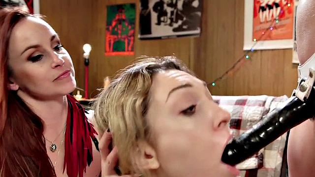 Submissive lez babe strapon fucked and whipped