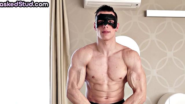 Masked muscled solo stroking his cock till cumshot
