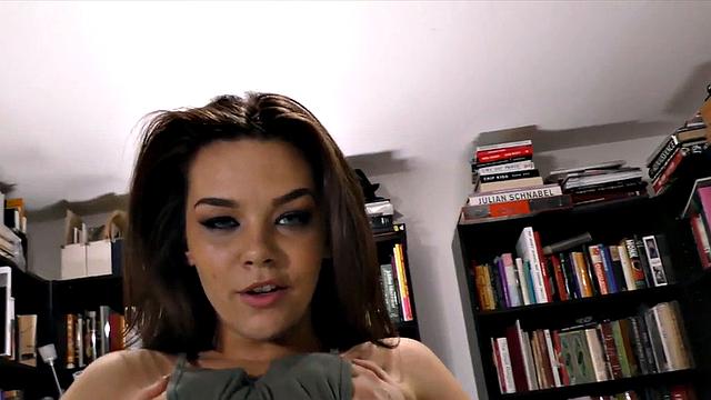 HJ POV babe with titties jerks cock and talks dirty