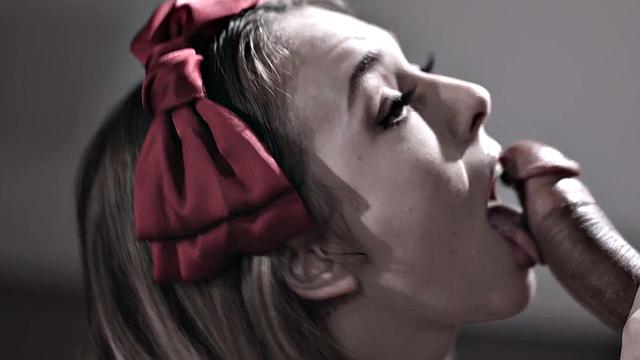 Stepdaughter with glasses sucks big dick